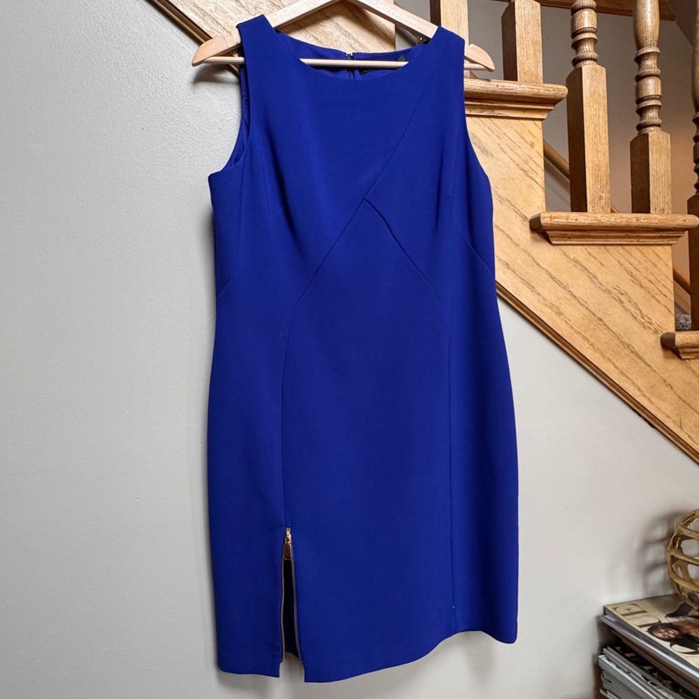 Lauren Ralph Lauren Women 12P Royal Blue Sheath Dress Hem Zip 12P Church Wedding